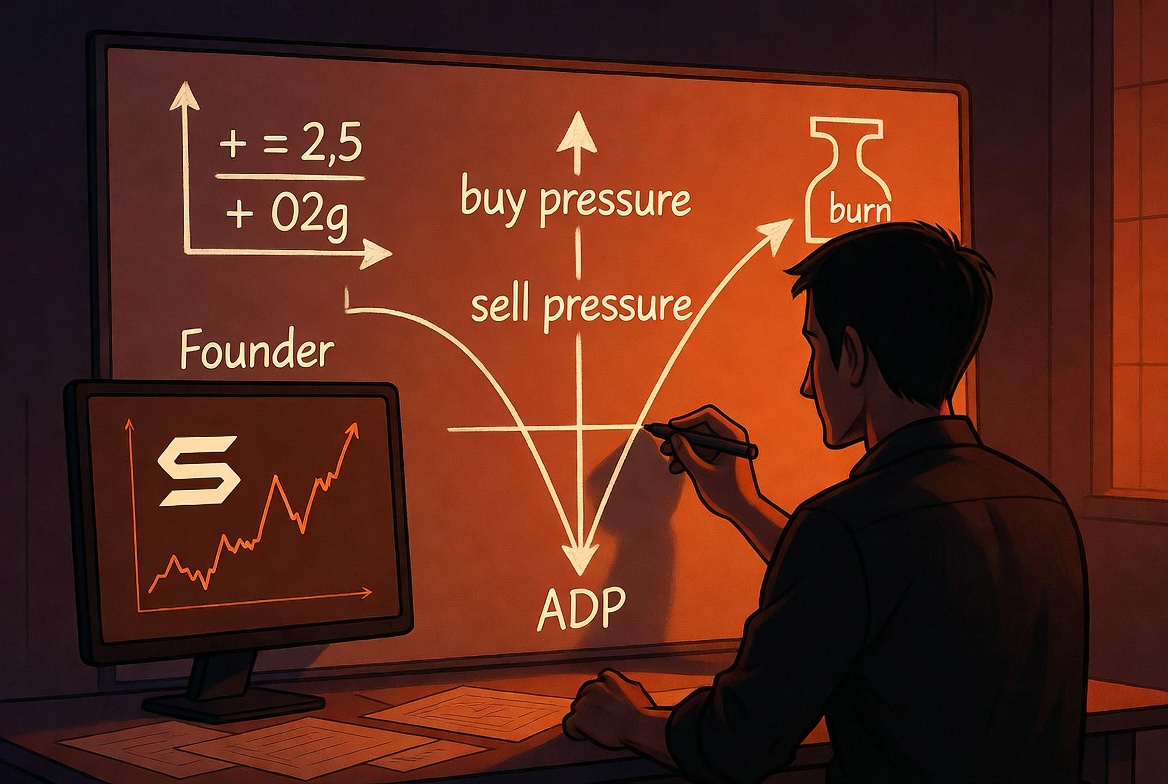 Asymmetric Deflationary Pressure — buy pressure, sell pressure, burn diagram